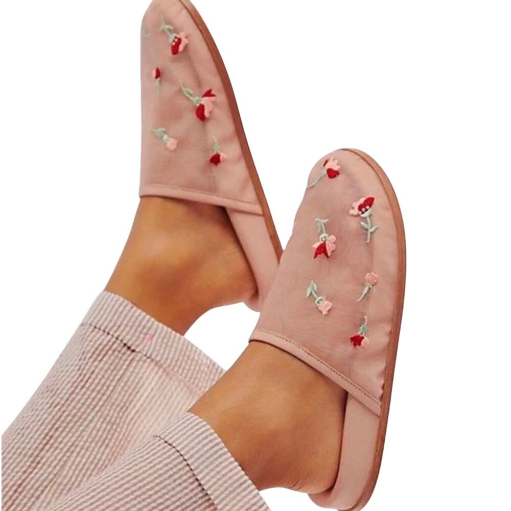 Free People Artisan Delilah Mules. Women’s 10 Pink Embroidered Cottagecore NEW